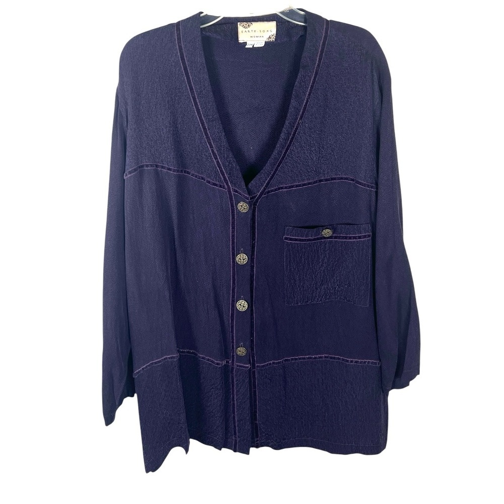Earth Song women’s purple v neck button down velvet trim top size 22W